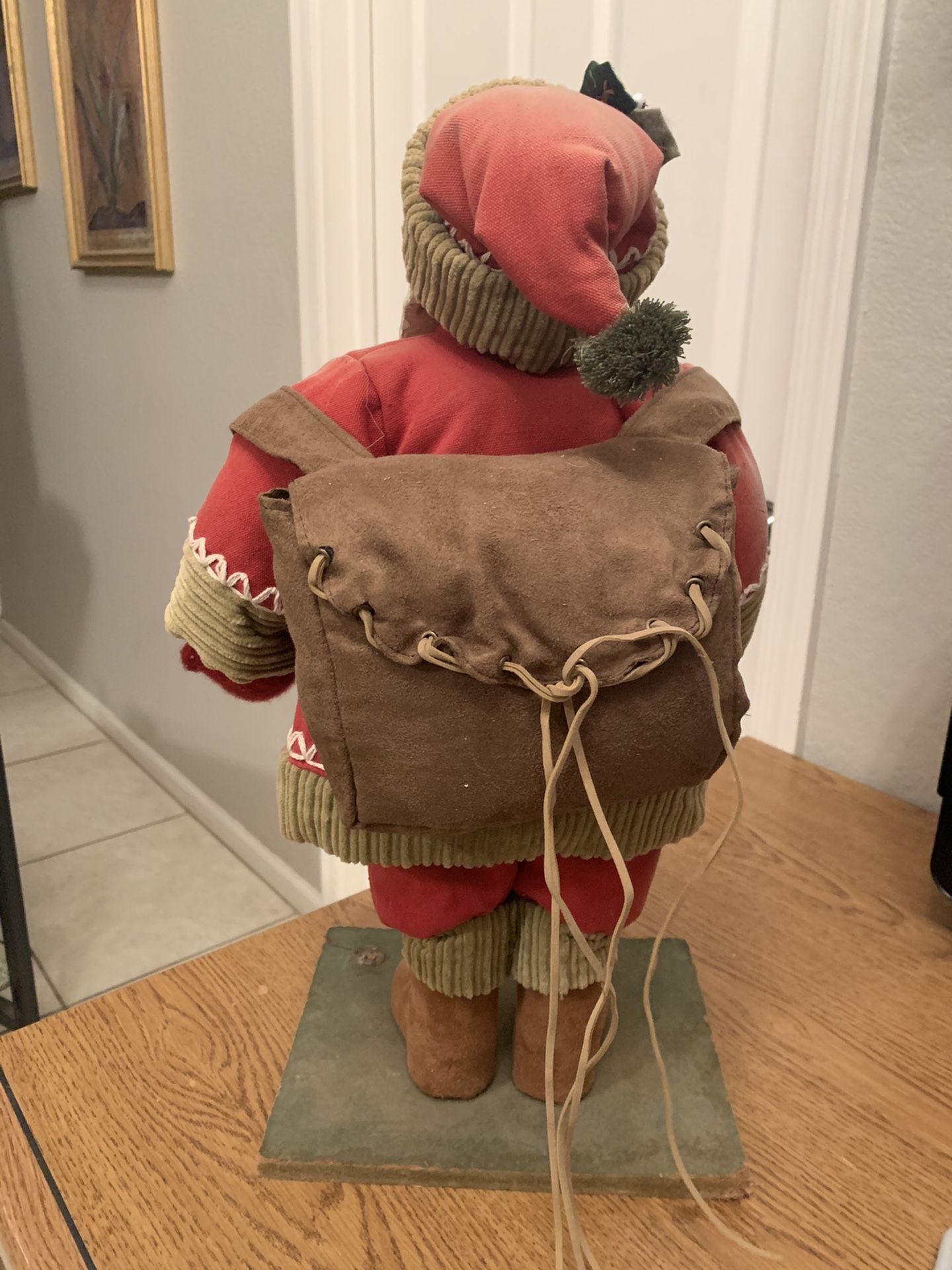 Unique Vintage 20" Carved Resin Face Santa with Foam Body on Wood Stand Pincone