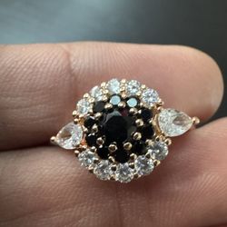 585 14K RG Rose Gold Stamped Black Crystal Gemstone Size 7 Ring