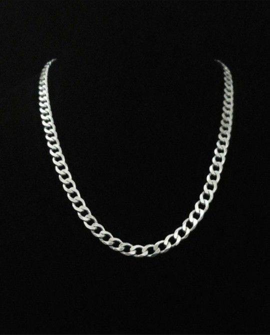 20" x 8.2mm Solid Sterling Silver Cuban Necklace w Lobster Clasp, Italy. MINT!