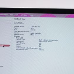 2026 Apple MacBook Neo 13" A18 Pro 8GB RAM 256GB SSD MHFH4LL/A