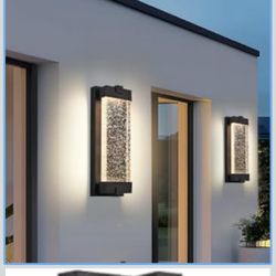 Black Aluminum Outdoor Wall Light with Bubble Crystal Glass - 19"(H), LED 3000K Warm Light, Weatherproof Sconce for Patio, Porch, Garage (1 - Pack)