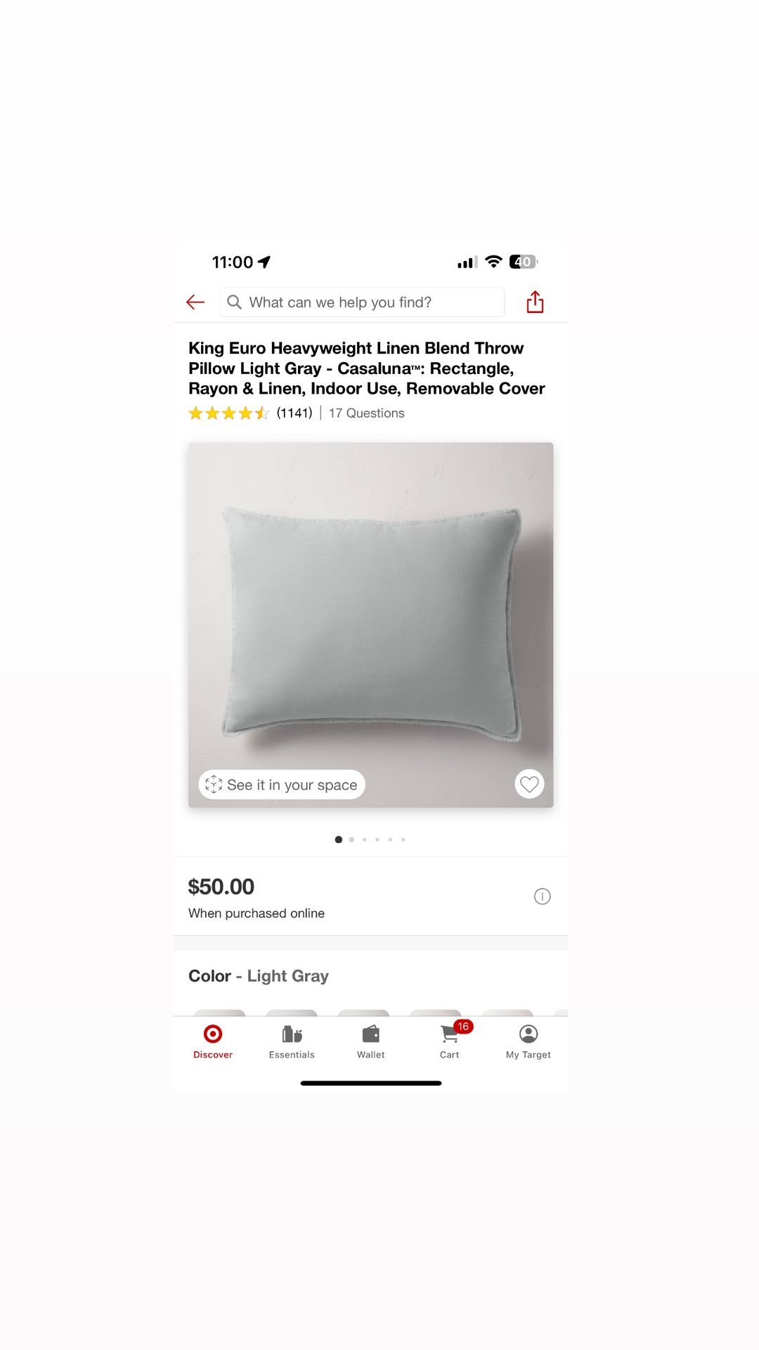 NEW with Tags Casaluna King Euro Heavyweight Linen Blend Throw Pillow