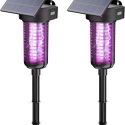 Solar Bug Zapper Outdoor 2 Pack, Garden Mosquito Zapper Waterproof & Cordless & Rechargeable & Auto On/Off，Flying Insect Zapper Mosquito Killer Lamp C