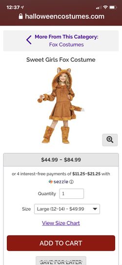 Sweet girl Fox costume large 12-14