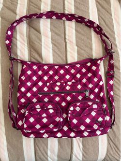BRAND NEW Lug Zipliner Convertible Backpack Shoulder Bag Magenta Gingham Quilted 15x12"