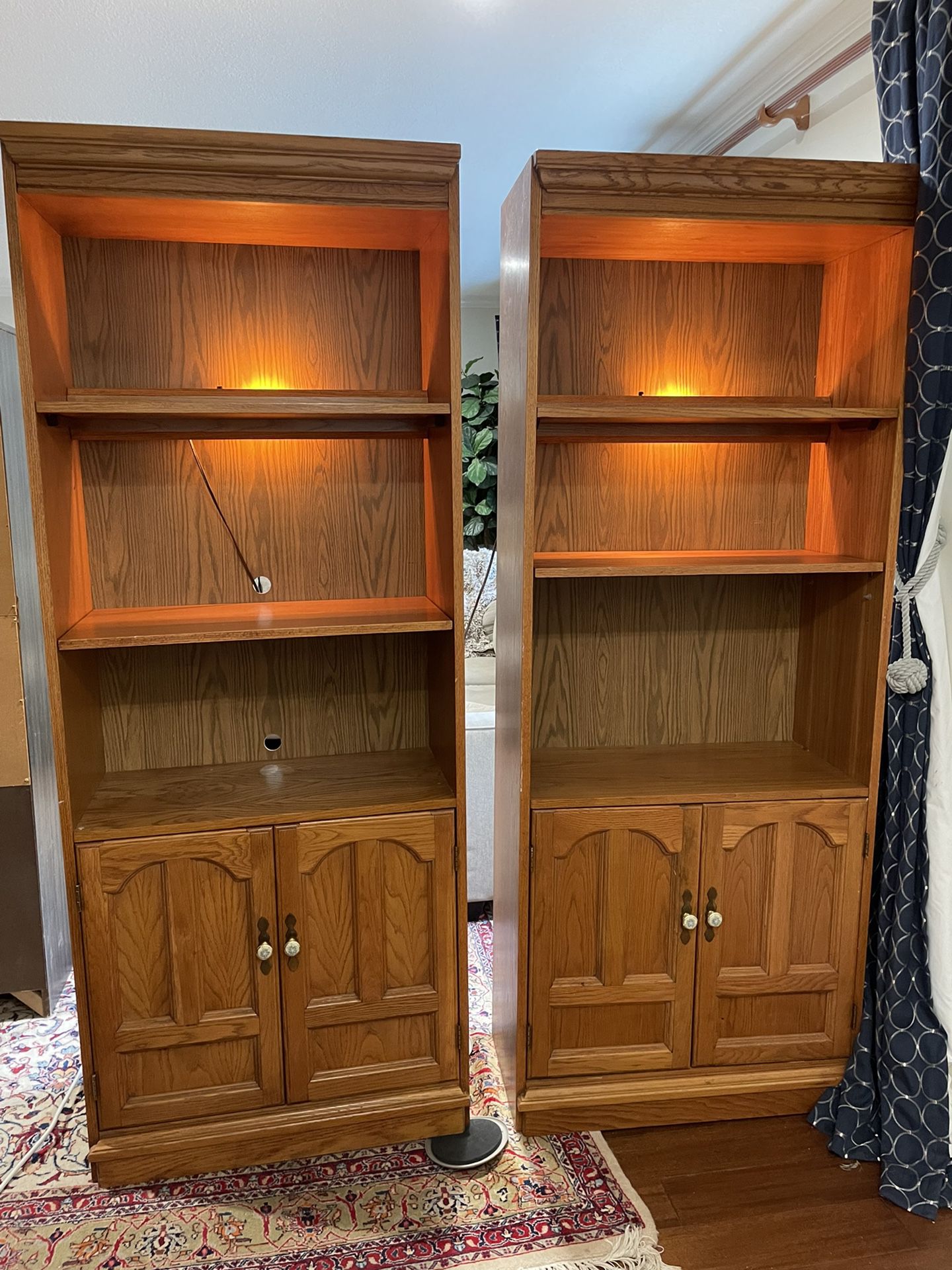 2 lighted shelving cabinet hutch units