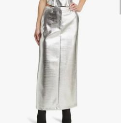 Silver Metallic Maxi Skirt