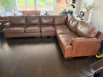 Brown Leather Sectional Sofa with Nailhead Trim