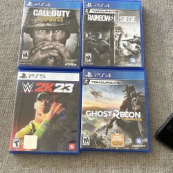 PS4/PS5 Game Bundle – WWE 2K23, Ghost Recon Wildlands, COD WWII, Rainbow Six Siege (Open Box, Like New)