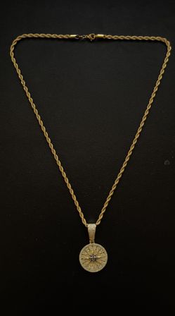 Lobos Iced Compass Pendant with Rope Chain
