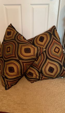 Set of oversized black/gold/rust/gray pillows—26x26