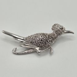Vintage silver tone red rhinestone eyes road runner brooch