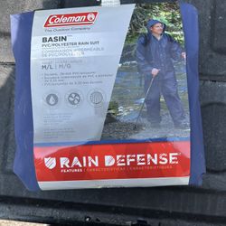 COLEMAN Durable Polyester Rain Suit W/Hoodie Medium / Large 2Pcs Pant & Jacket Coat BLUE