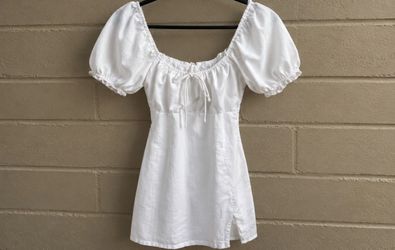 White Puff Sleeve Mini Dress