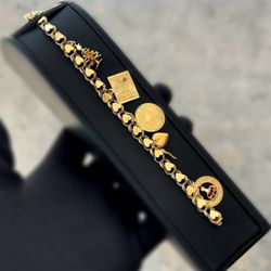 14k Solid Yellow Gold heart tree love happy birthday charms Bracelet 7.0” 6.50mm