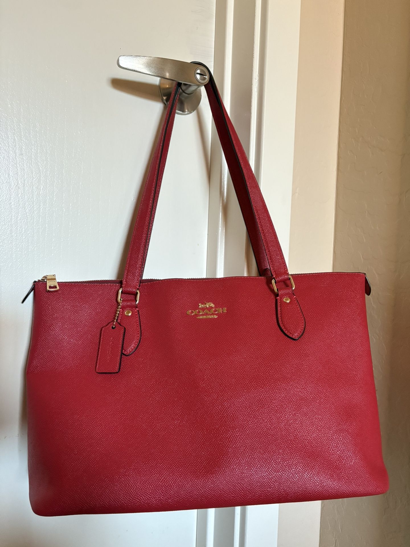 Red Coach Tote With Matching Wallet 