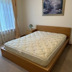 Queen size bed with mattress and 1 night stand