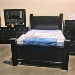 The Best Price ⭕ $10 Down Payment Finance ⭕Black Maribel 4 Piece Queen Panel Bedroom Set