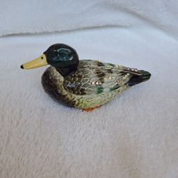 High End Bejeweled Mallard Duck Enamel Trinket Box Heavy Pewter Crystals