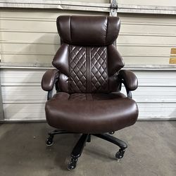 Big and Tall Office Chair with spring seat executive office chair faux leather brown