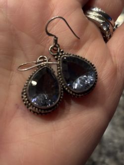 Smoky blue topaz dangle sterling silver earrings