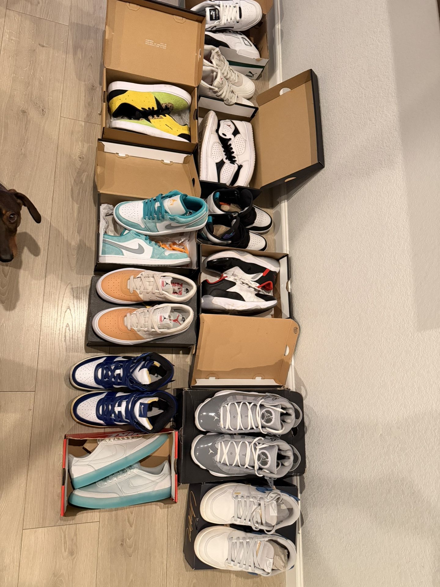 12 Pairs Of Jordans, Nike And puma. 2 Brand New And 10 Used