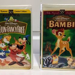 Disney VHS 50th Anniversary “Fun & Fancy Free” & 55th Anniversary “Bambi” ($50/both or $25/each)