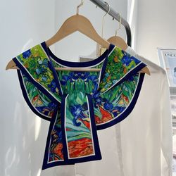 Van Gogh Irises Inspired Detachable Collar Scarf – Artistic Floral Neck Shawl