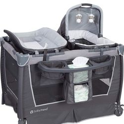 Baby Trend Nursery Center Travel Crib with Removable Rock-A-Bye Bassinet, Changing Table, Organizer