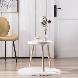 New APICIZON Round Side Table, White Tray Nightstand Coffee End Table for Living Room, Bedroom, Small Spaces, Easy Assembly Bedside Table, 15 x 18 Inc Thumbnail