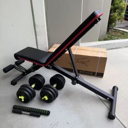 New In Box 44 Lbs Dumbbell Weight Set And Exercise Work Out Bench Combo Strength Training 
