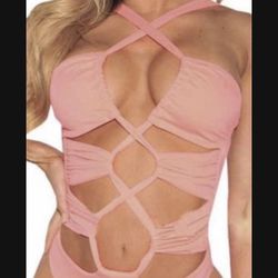 New Pink  Sexy Brazilian bandage bikini swimsuit/swimwear/bathing suit / body suit / size XL might fit size Large 