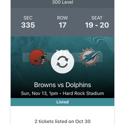 Selling 2 Dolphin Tickets ASAP