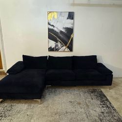 Black Velvet 3-Seater Sectional Sofa