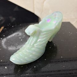 Fenton Art Glass Iridescent Drapped Cat Slipper