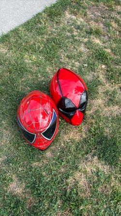 Spider-Man and dead pool bike helmets