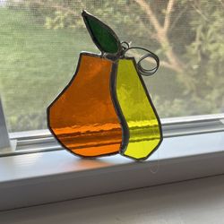 Vintage Stained Glass Pear Fruit Sun Catcher Window Decor Panel 