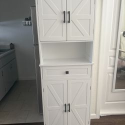 Farmhouse Tall Storage Cabinet, 67" H, 1 Drawer, 4 Doors, 2 Adjustable Shelves