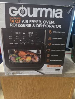 Gourmia All-in-One 14-Quart Air Fryer, Oven, Rotisserie, Dehydrator with Temperature Probe, Stainless Steel