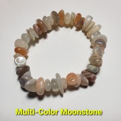 8” Natural Multi-Color Moonstone Crystal Gemstone Side-Drilled Beaded Bracelet for Men or Women 