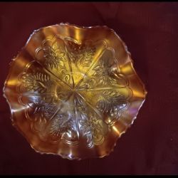 Peacock and Dahlia Fenton Carnival glass Marigold iridescent Antique 7"' bowl