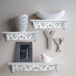 Set of 3 tier white wooden floating shelves