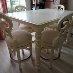 Solid White Wood Dining Table Set – Leaf – 8 – Chairs + Stools