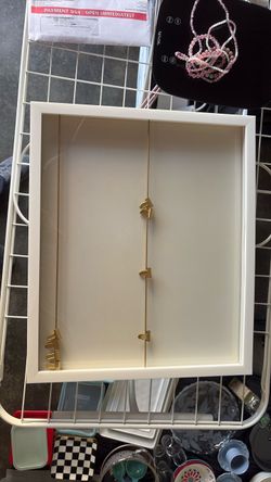 White Frame Jewelry Organizer with Gold Hooks