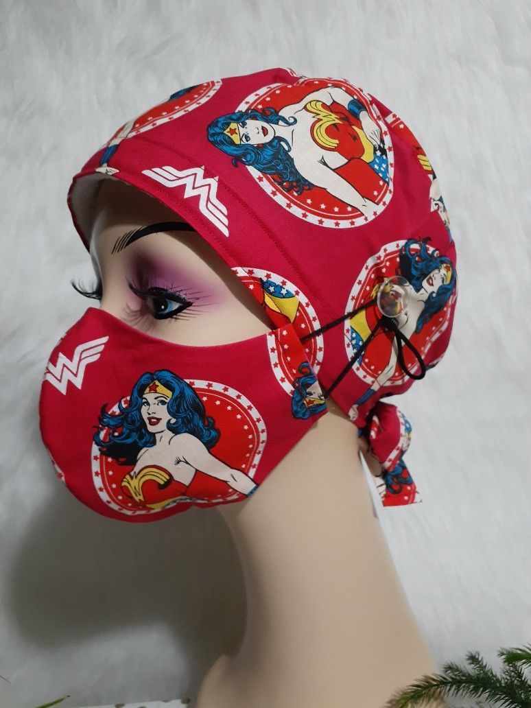 Wonder Woman Surgical Scrub Cap With Sweatband Doctor Nurse Chemo Chef Cotton Bouffant Head Wrap