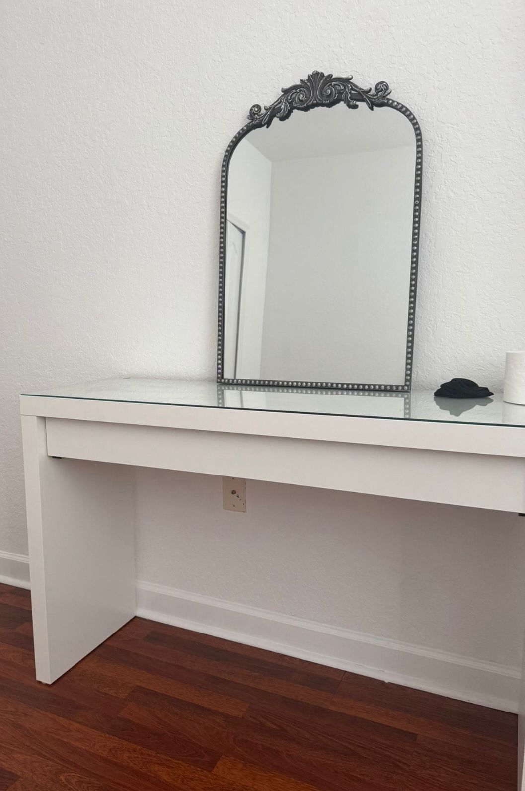 IKEA Malm Vanity Table And Vintage Black Mirror