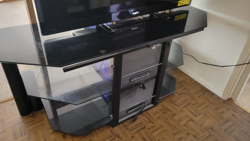 FREE IF PICKED UP TODAY! Large Black Metal And GLASS TV Stand 