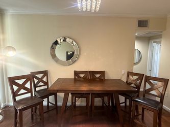 Expandable Solid Wood Dining Table + 6 Chairs – 7 Piece Set
