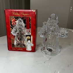 Pair Lot 2 St George Fine Lead Crystal Santa Clause Candle Holder Father Christmas Holiday USA