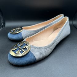 Size 9.5 Tory Burch Reva Leather Ballet Flats Suede Tips
